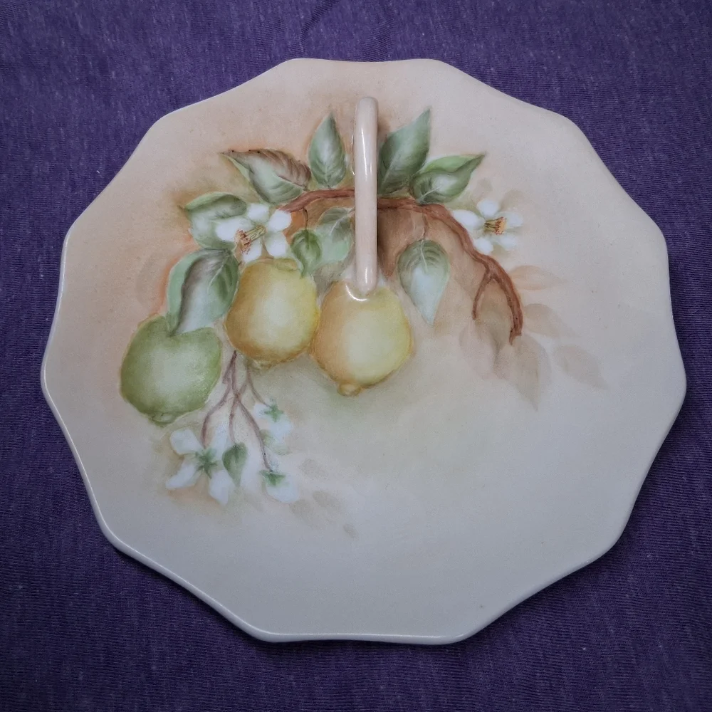 Vintage Hand-painted Fruit Dish Lemon Tray Tea Service Handled Plate Citrus